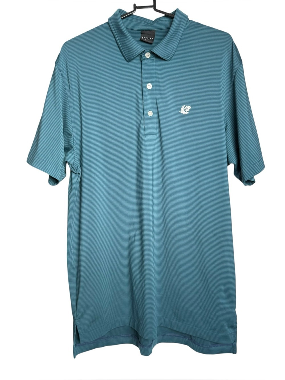 Dunning Golf Performance Polo Shirt Mens Medium Blue Green Stripe Embroidered